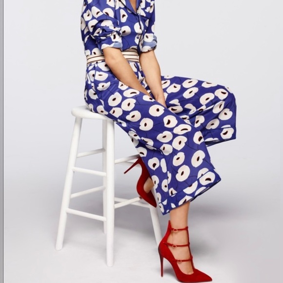 OLIVIA PALERMO x Chelsea28 Nordstrom Blue Poppy Culottes Silk Wide Leg Pants - Picture 14 of 14
